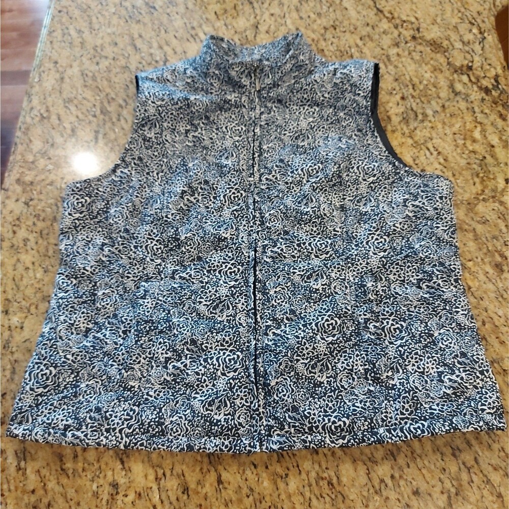 Christopher & Banks Women’s Navy White Floral Vest Full Zip/Pockets Size XL
